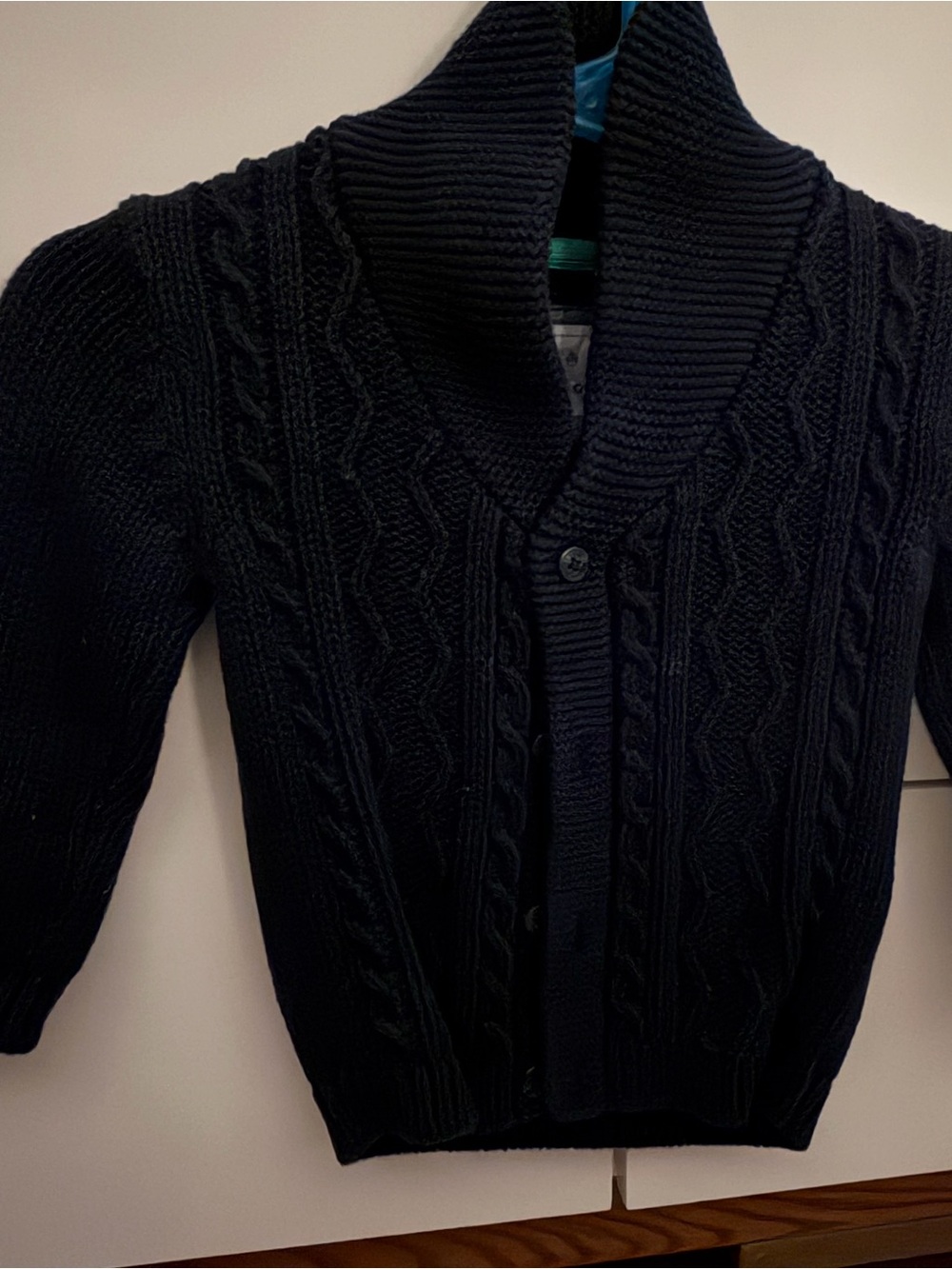 Kids Shawl Collar Cable Knit Sweater - Black